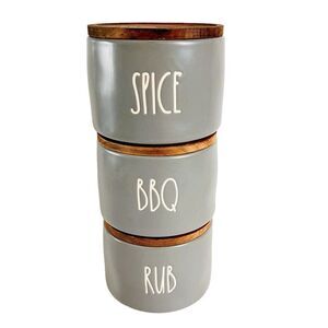 Rae Dunn SPICE BBQ RUB Cellar Wooden Lid Set of 3 Canister Stackers Stackable